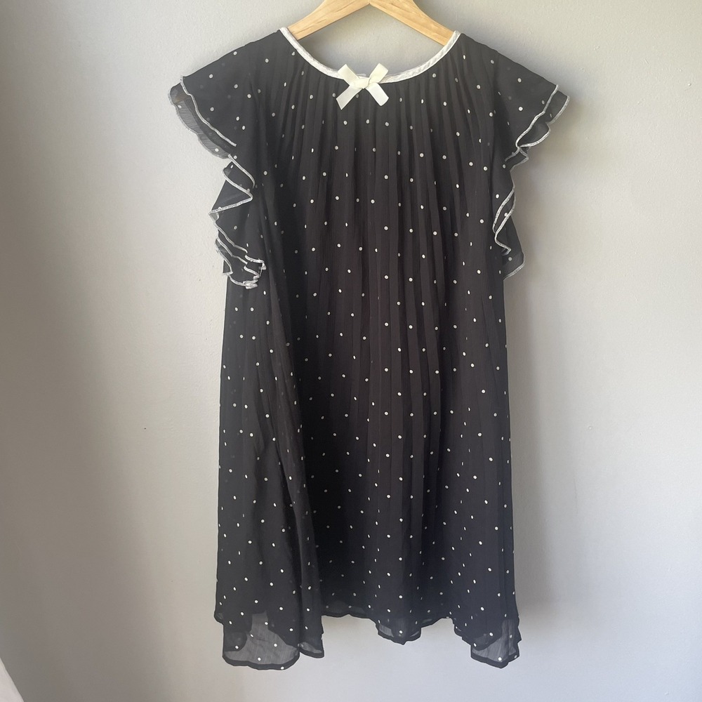 H&M Pleated A-Line Dress Girls Sz 10 Black And White Polkadot Lined